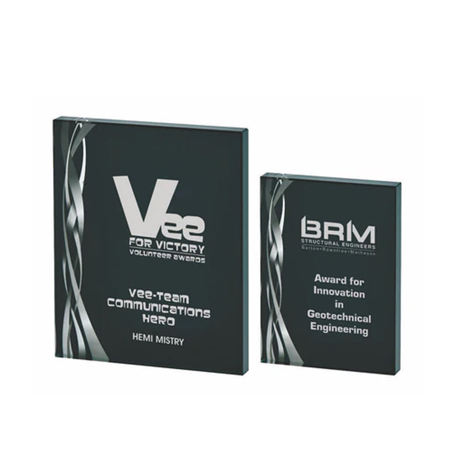 Rectangular Silver Glass Award with Black Background 160mm, 20mm
