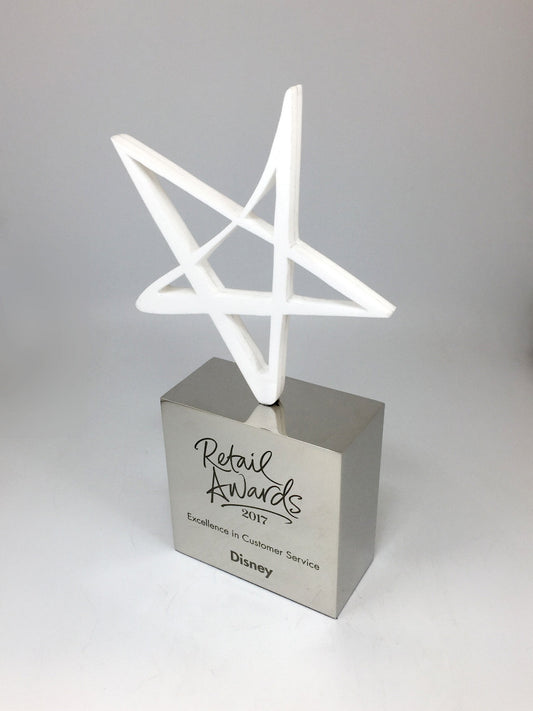White Acrylic Star on Aluminium Base Award
