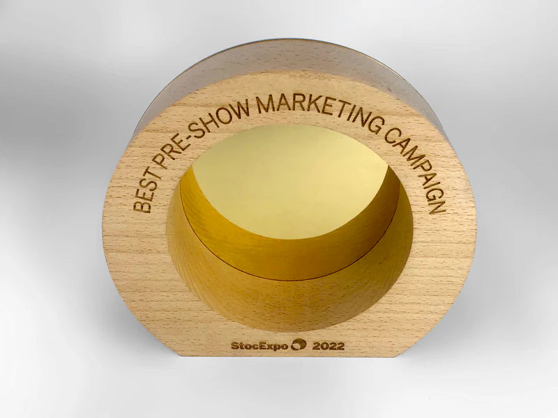 Wooden Eclipse Award shot from above for StocExpo 2022