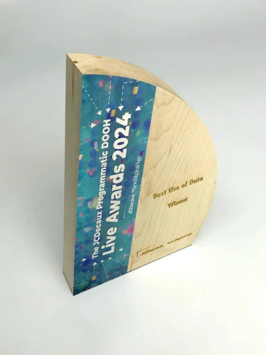 Wooden award with printed graphic