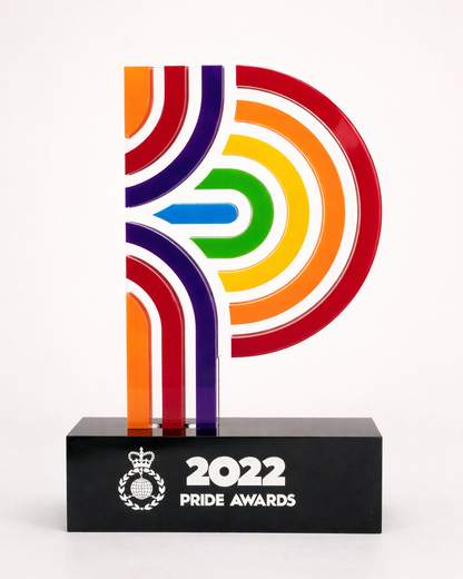 A colourful P award saying 2022 Pride Awards on a white background