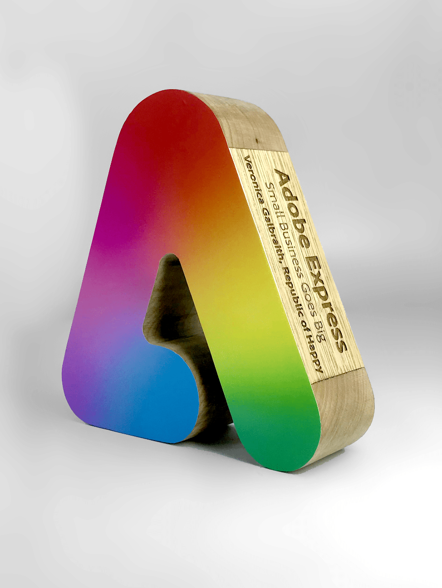 Wooden Spectrum Award rainbow painted award