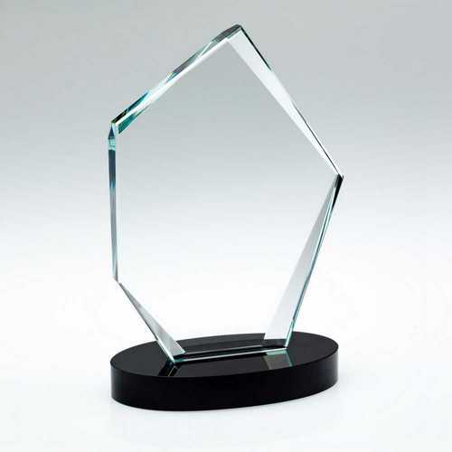 Clear Glass Offset Diamond Plaque on Black Base 180mm, 195mm, 215mm