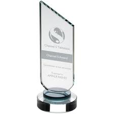 Clear Glass Plaque with Black Neck and Round Base 160mm, 190mm, 225mm