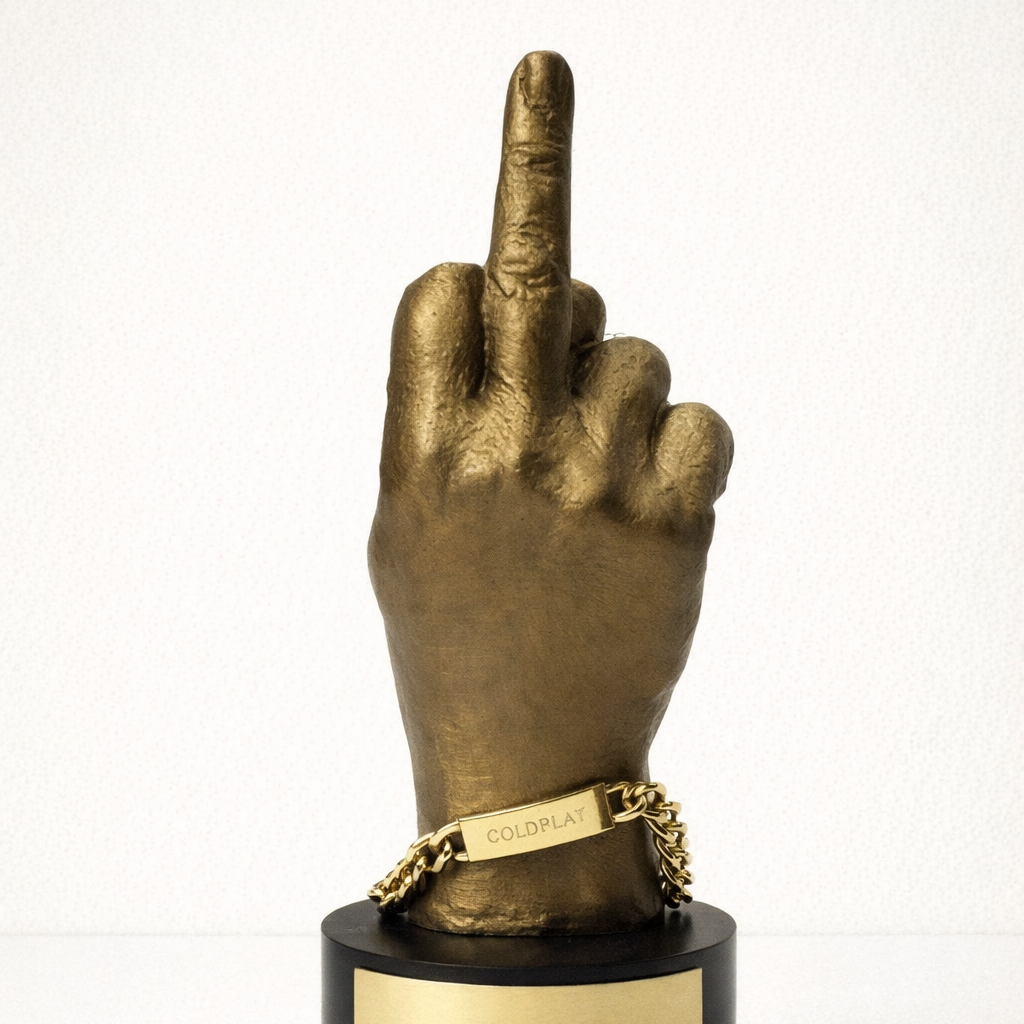 close up of 2016's NME gold 3D printed BRAT award
