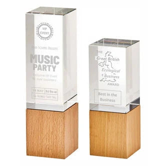 Glass Block with Wooden Base 170mm, 210mm