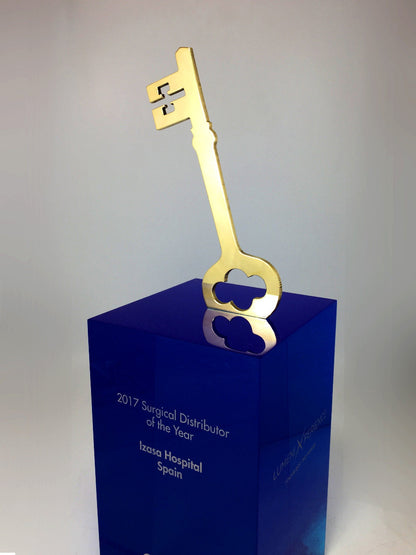 Gold Key on Blue Acrylic Base