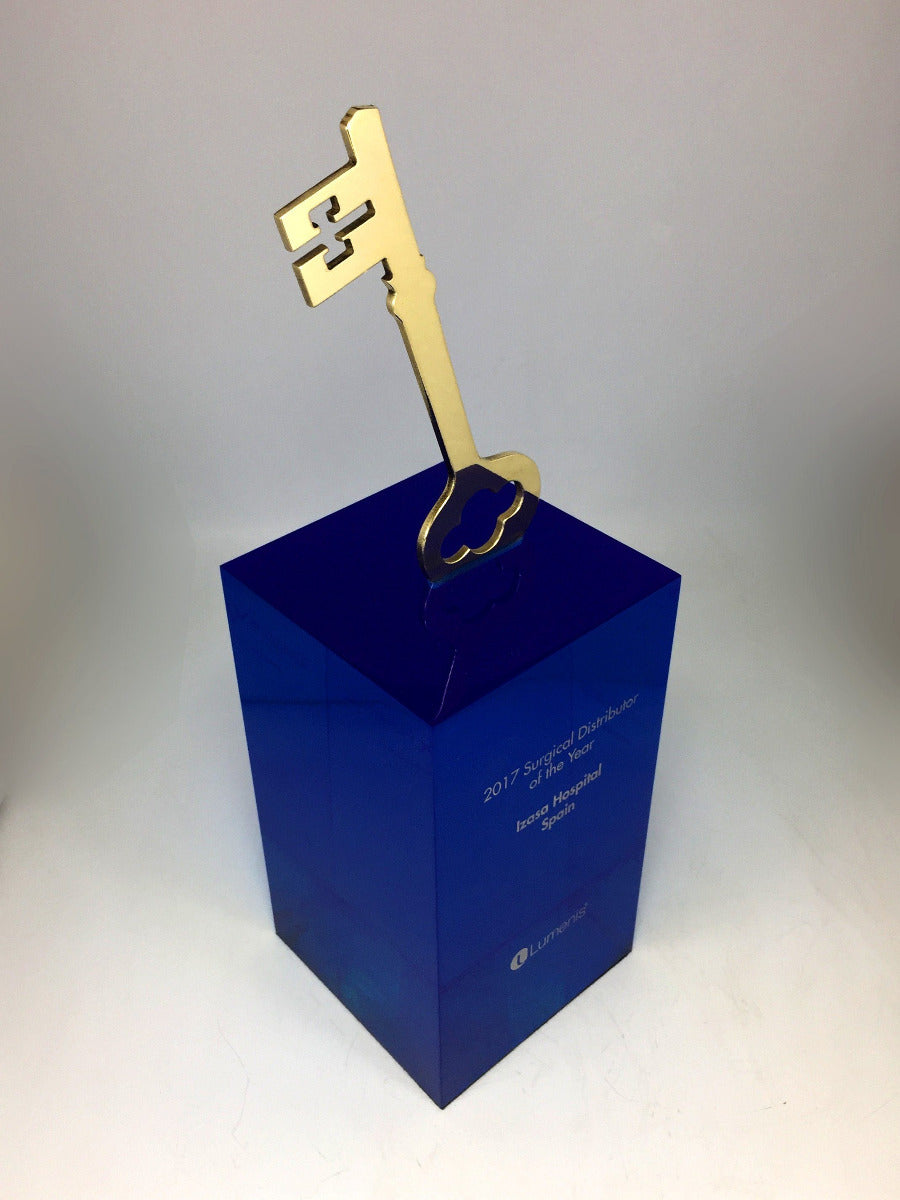 Gold Key on Blue Acrylic Base