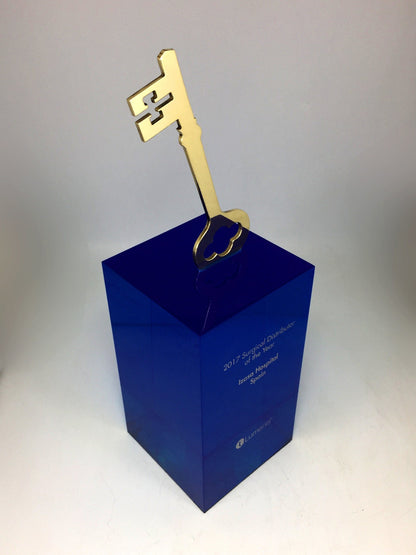 Gold Key on Blue Acrylic Base