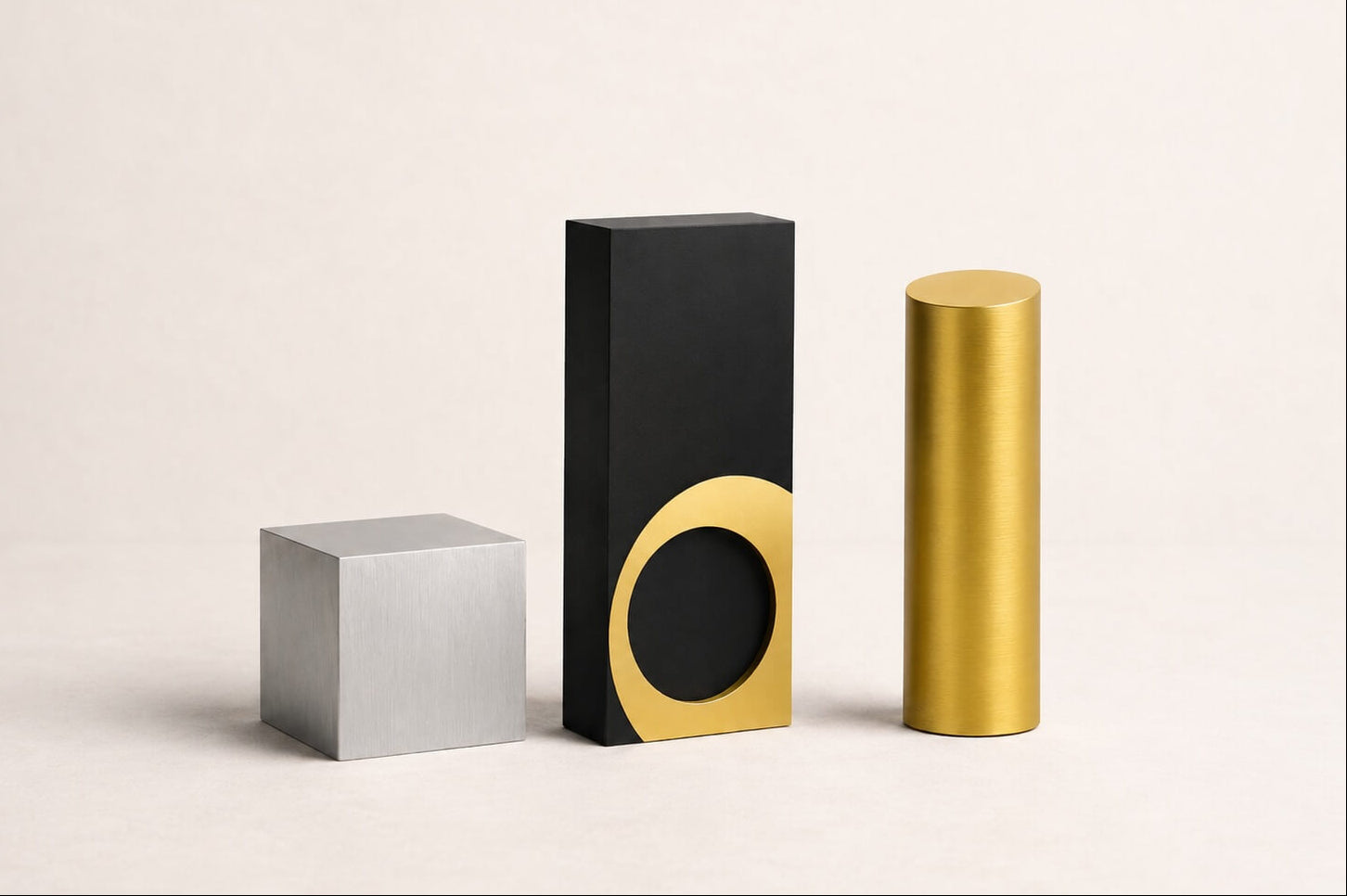 Three awards in line from the Award Maker Studio's metal off the shelf collection