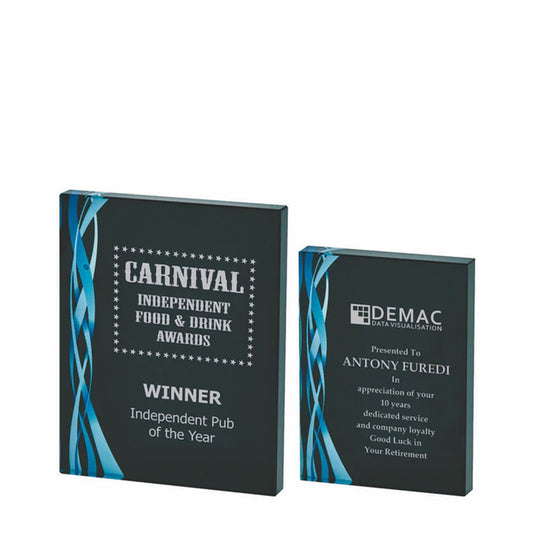 Rectangular Blue Glass Award with Black Background 160mm, 200mm