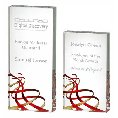 Red Ribbon Glass Block 140mm, 180mm