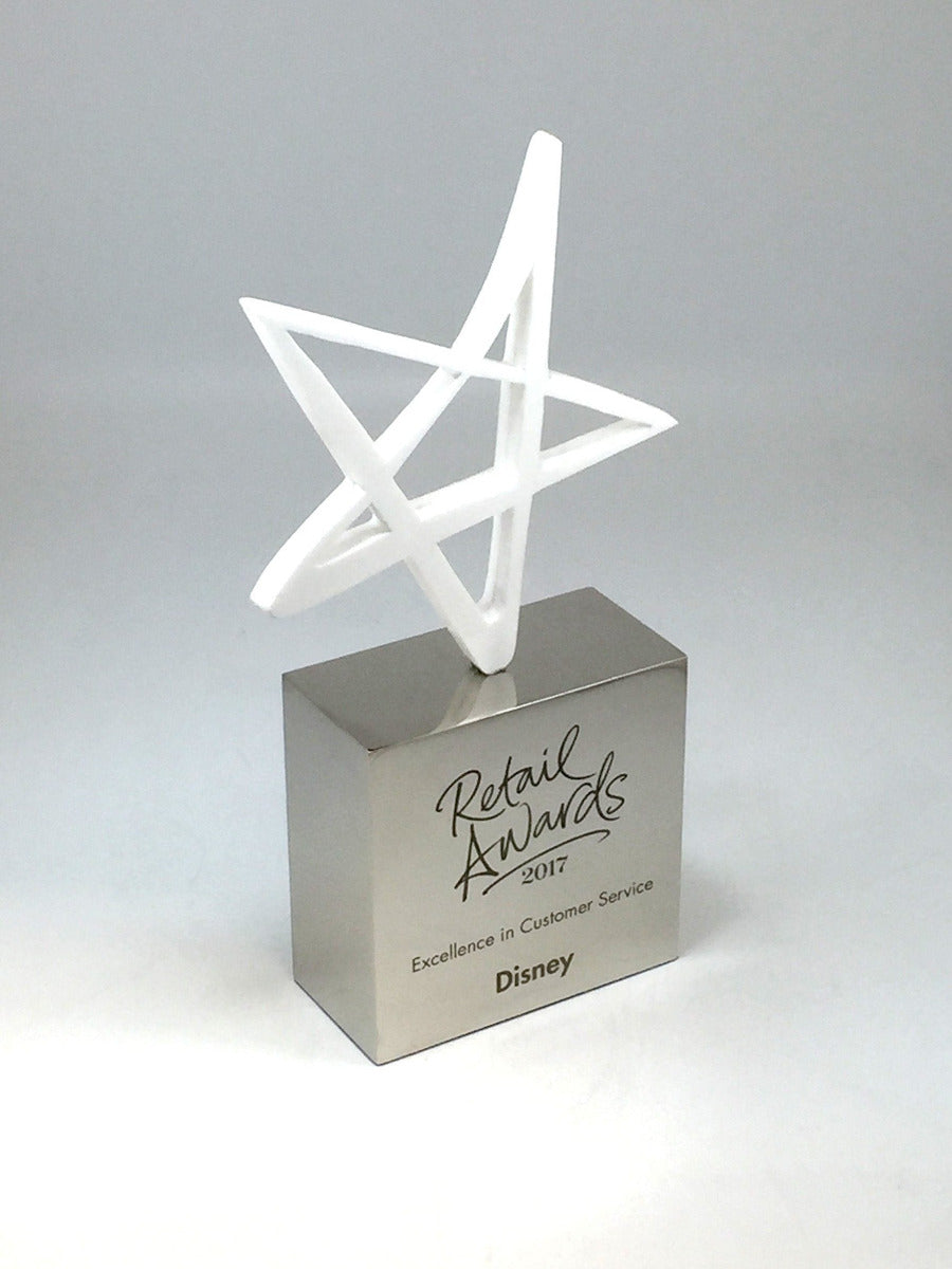 White Acrylic Star on Aluminium Base Award