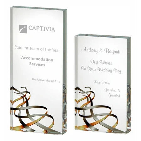 Silver and Gold Ribbon Glass Block 140mm, 180mm