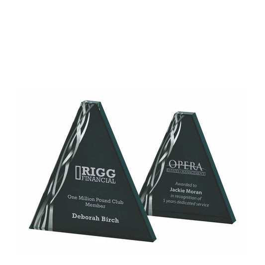 Triangular Silver Glass Award with Black Background 160mm, 200mm