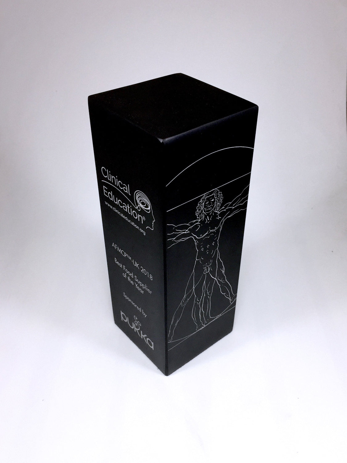 aluminium metal award for pukka etched with a man and award winners