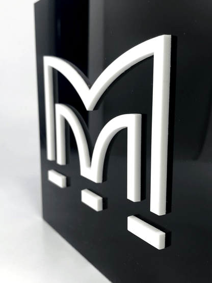 White Perspex M on Black Acrylic Award 