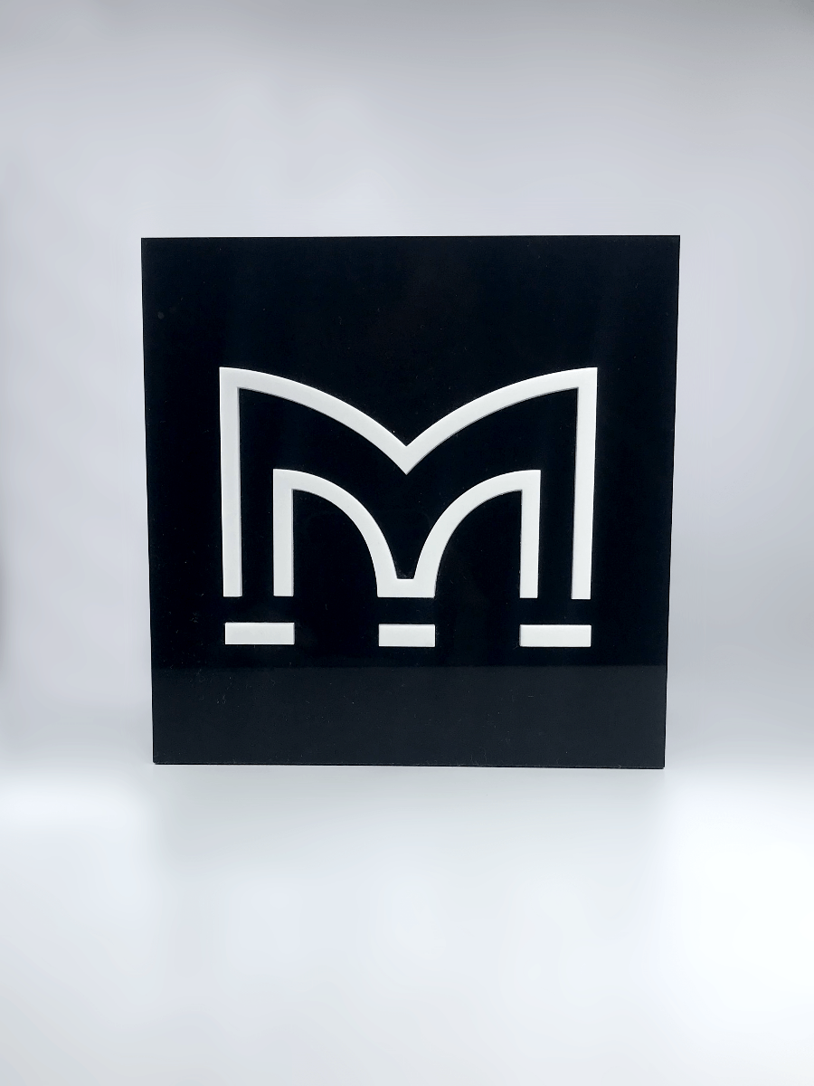 White Perspex M on Black Acrylic Award