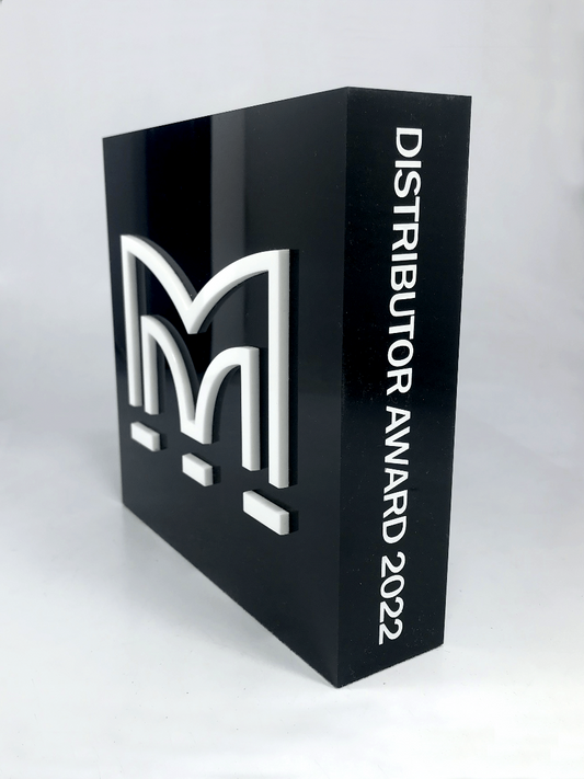 White Perspex M on Black Acrylic Award 