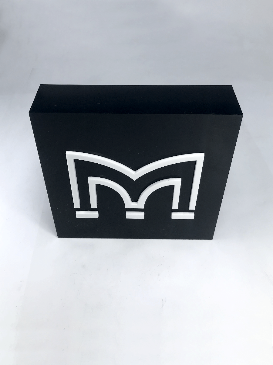 White Perspex M on Black Acrylic Award 