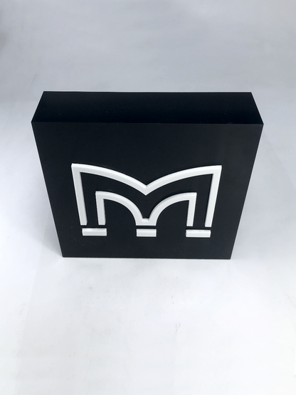 White Perspex M on Black Acrylic Award 