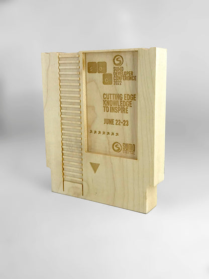 Wooden box with laser engraving on a white background