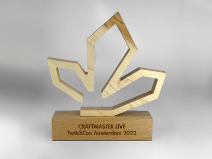 Wooden Oak Leaf Award made from responsibly sourced maple.