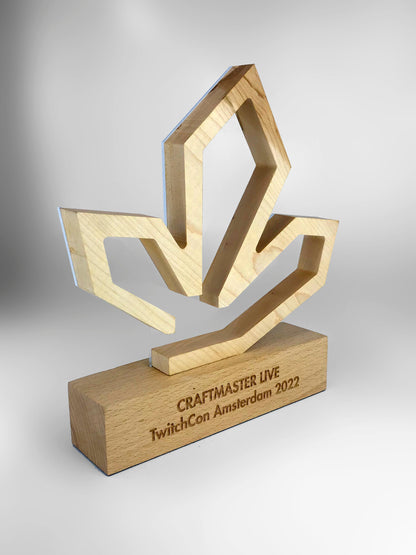 Wooden Oak Leaf Award from sustainably sourced wood and laser engraved