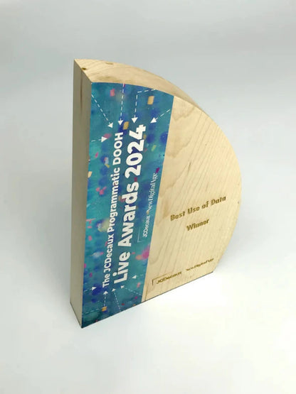Wooden award with printed graphic
