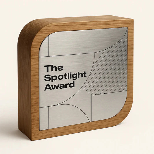 Wooden award with metallic plate with inscription