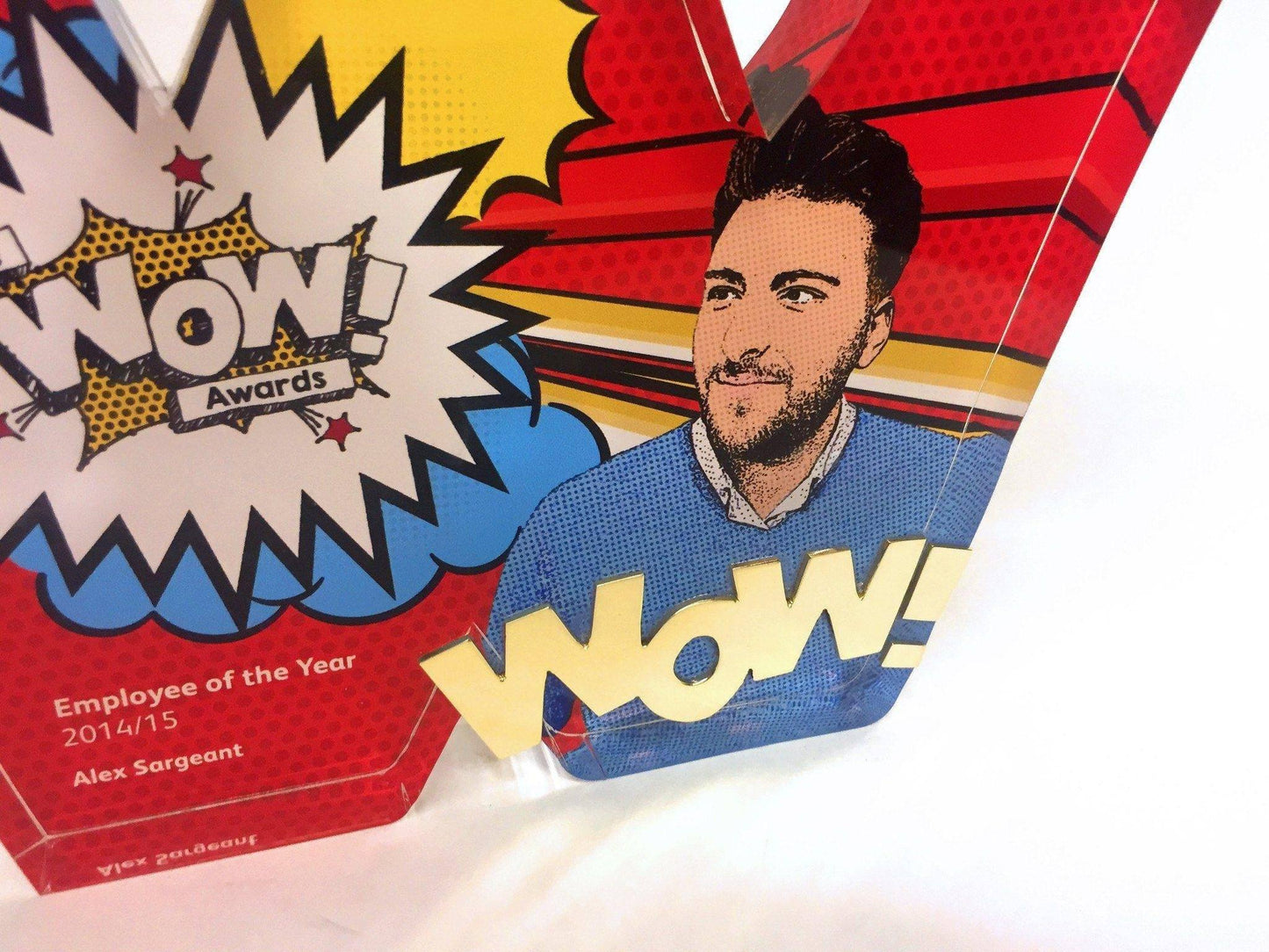 Image custom printed onto a W shaped award on a white background.