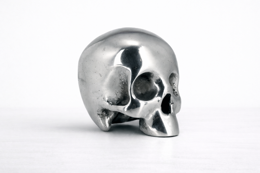 Silver skull trophy on a white background